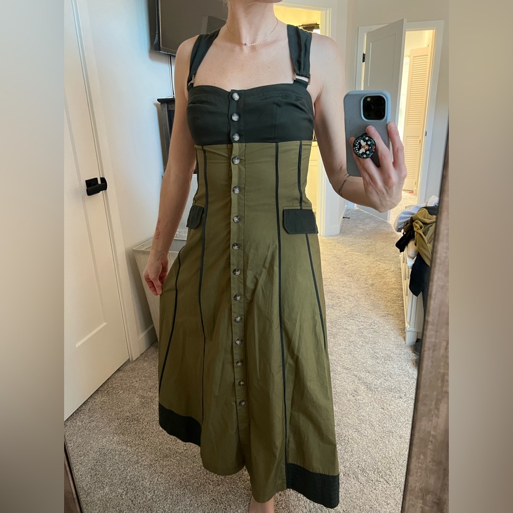 Anthropologie Strapless Dress in Dark Green and Olive